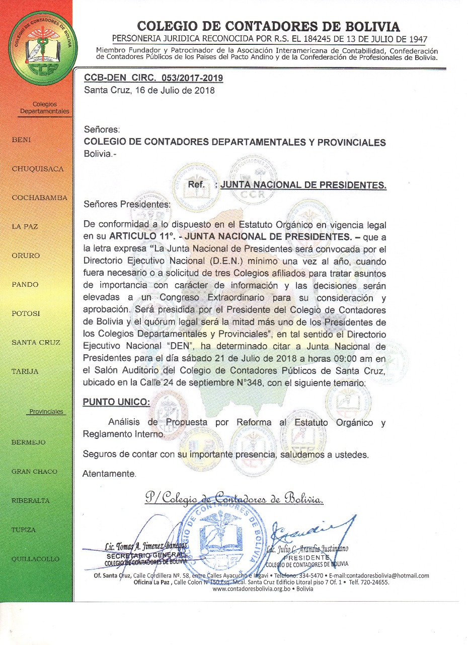 junta nacional de presidentes